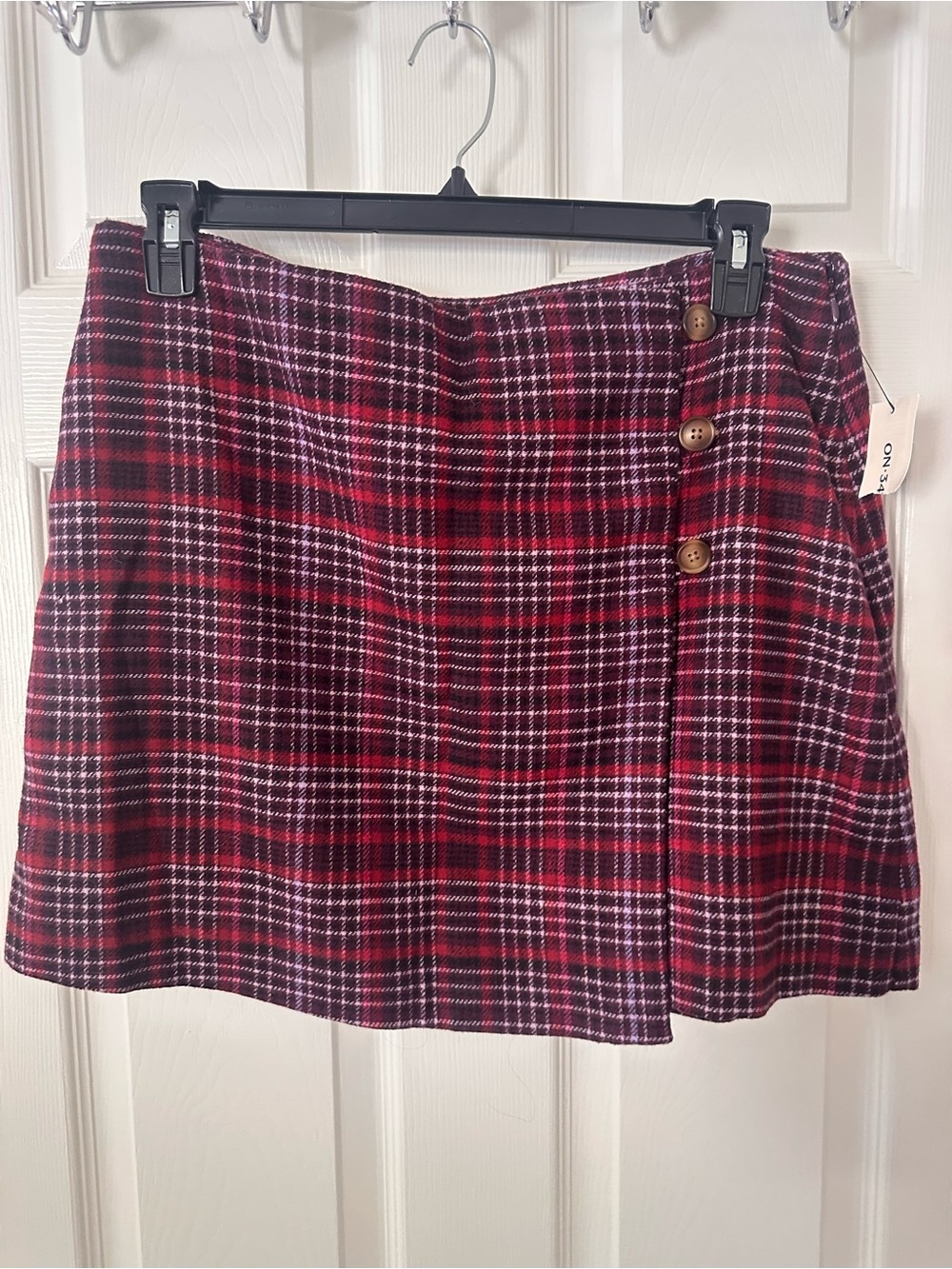 NWT Plaid Button-Trim Mini Skirt